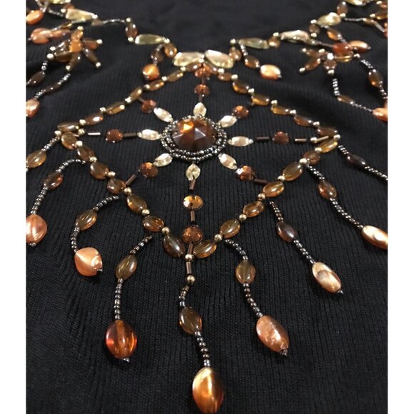 Vintage L/XL Style De Paris Beaded Dark Brown Tunic Top 3/4 Sleeve - Picture 4 of 8